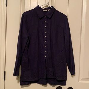 J.Jill 100% Linen navy blue blouse